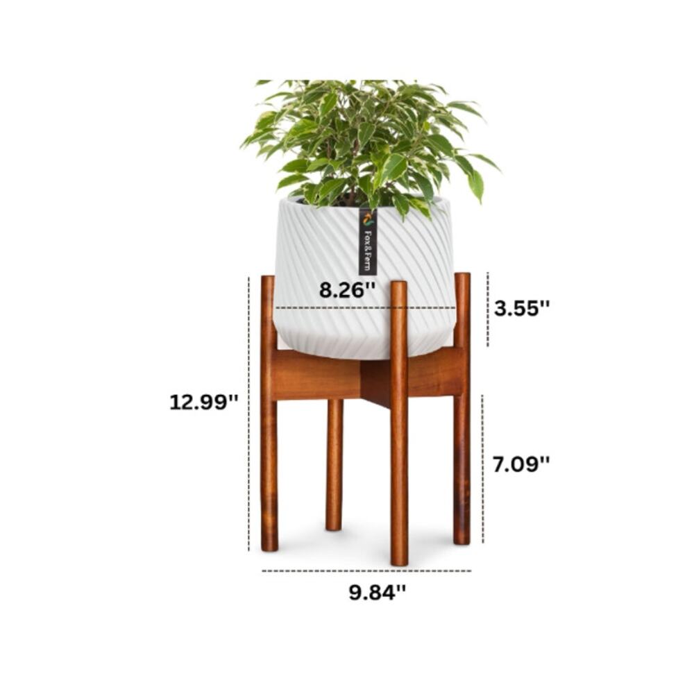 Fox & Fern 8" Mid-Century Plant Stand – Acacia Wood, Indoor Holder - Picture 2 of 5